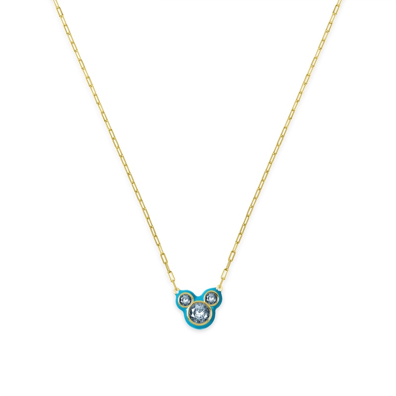Main Image 1 of Disney 100 18ct Yellow Gold Plated CZ & Blue Enamel Studs Minnie Mouse Pendant Necklace