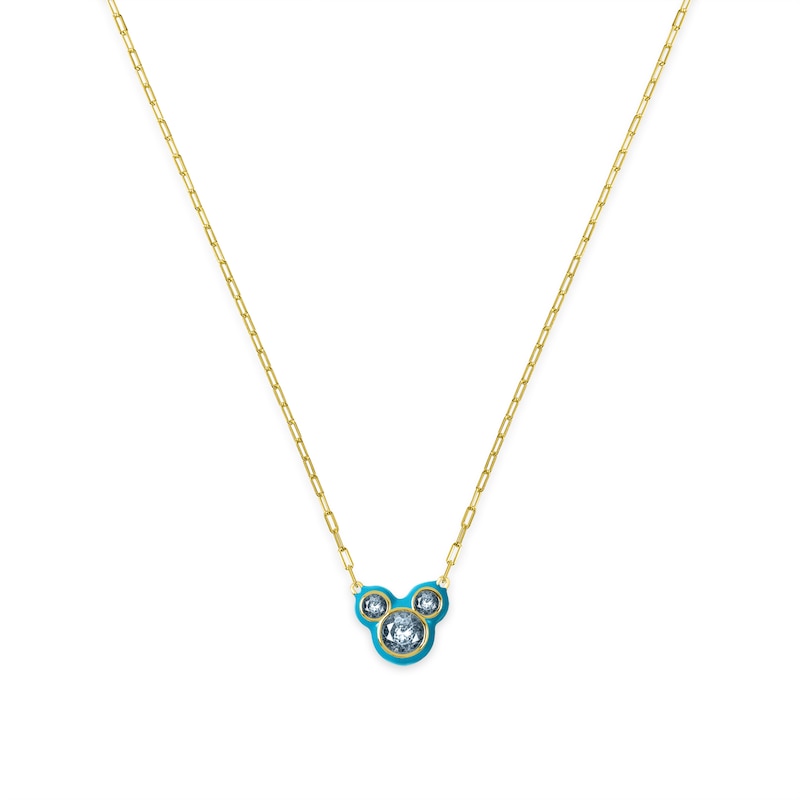 Disney 100 18ct Yellow Gold Plated CZ & Blue Enamel Studs Minnie Mouse Pendant Necklace