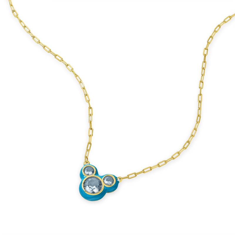 Main Image 2 of Disney 100 18ct Yellow Gold Plated CZ & Blue Enamel Studs Minnie Mouse Pendant Necklace