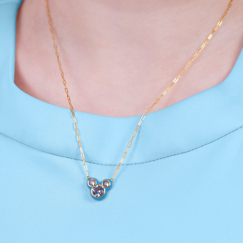 Main Image 4 of Disney 100 18ct Yellow Gold Plated CZ & Blue Enamel Studs Minnie Mouse Pendant Necklace