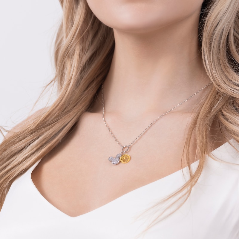 Main Image 4 of Disney 100 Sterling Silver & 18ct Gold Plated Cubic Zirconia Mickey Mouse Pendant Necklace