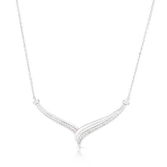 Sterling Silver V-Shape Diamond Necklace