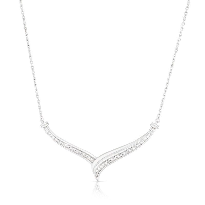 Main Image 1 of Sterling Silver V-Shape Diamond Necklace