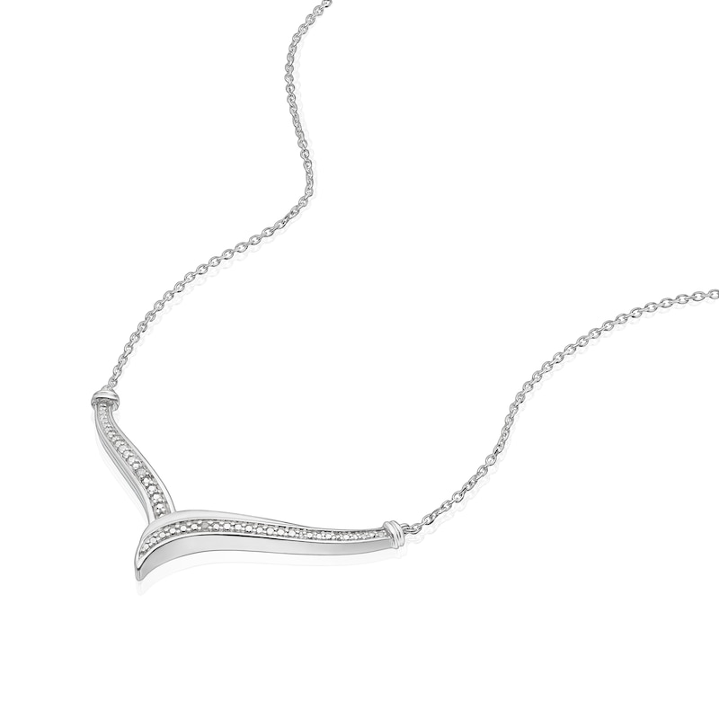 Main Image 2 of Sterling Silver V-Shape Diamond Necklace