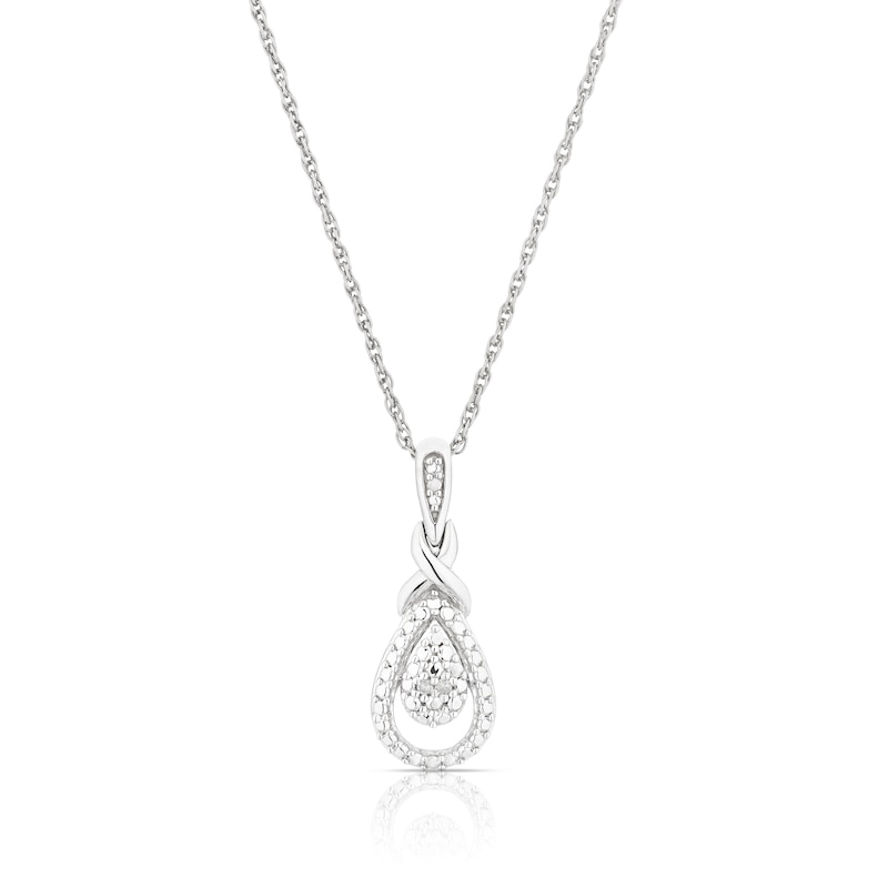 Sterling Silver Teardrop Diamond Pendant Necklace | H.Samuel