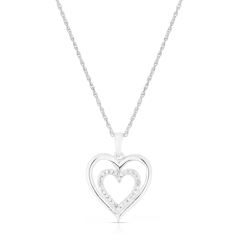 Sterling Silver Double Heart Diamond Pendant Necklace
