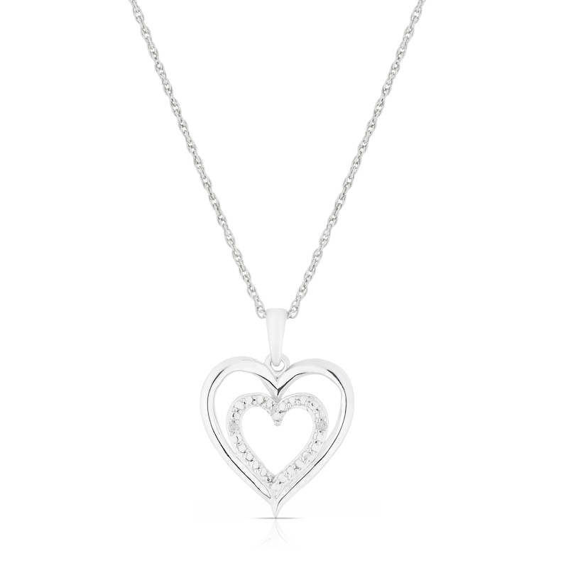 Main Image 1 of Sterling Silver Double Heart Diamond Pendant Necklace
