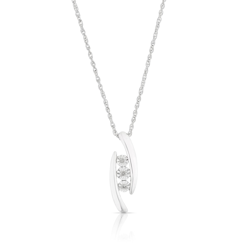 Main Image 1 of Sterling Silver Fancy Three Stone Diamond Pendant Necklace