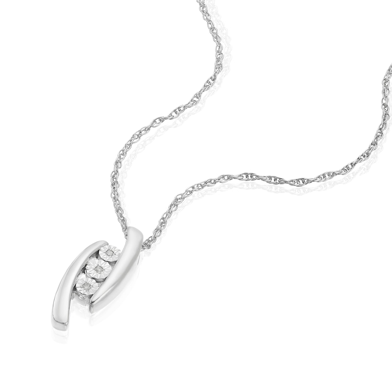 Main Image 2 of Sterling Silver Fancy Three Stone Diamond Pendant Necklace