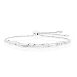 Sterling Silver Kiss Diamond Bolo Bracelet