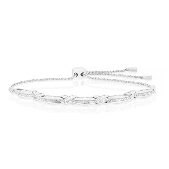 Sterling Silver Kiss Diamond Bolo Bracelet