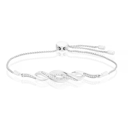 Sterling Silver Open Twist Diamond Bolo Bracelet