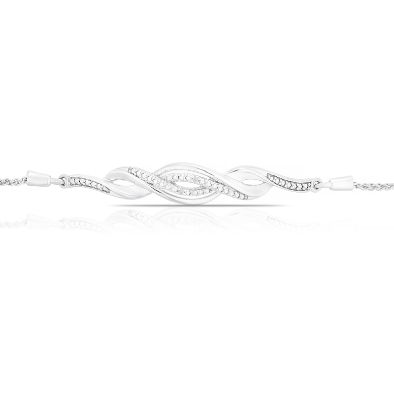 Main Image 2 of Sterling Silver Open Twist Diamond Bolo Bracelet