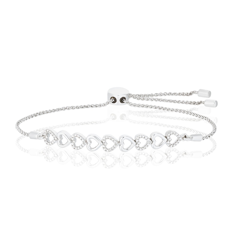 Sterling Silver Chain Of Hearts Diamond Bolo Bracelet