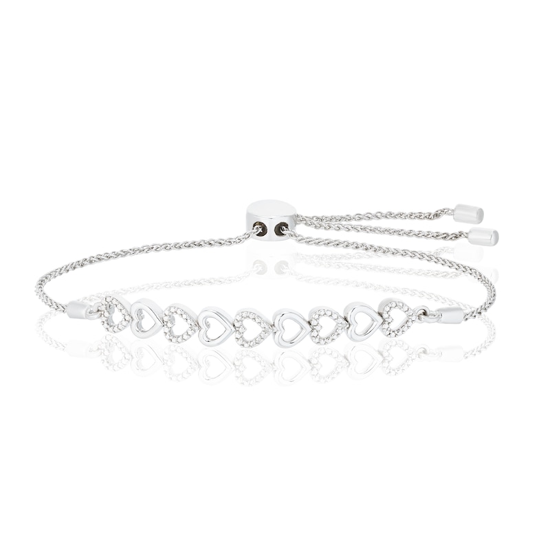 Main Image 1 of Sterling Silver Chain Of Hearts Diamond Bolo Bracelet