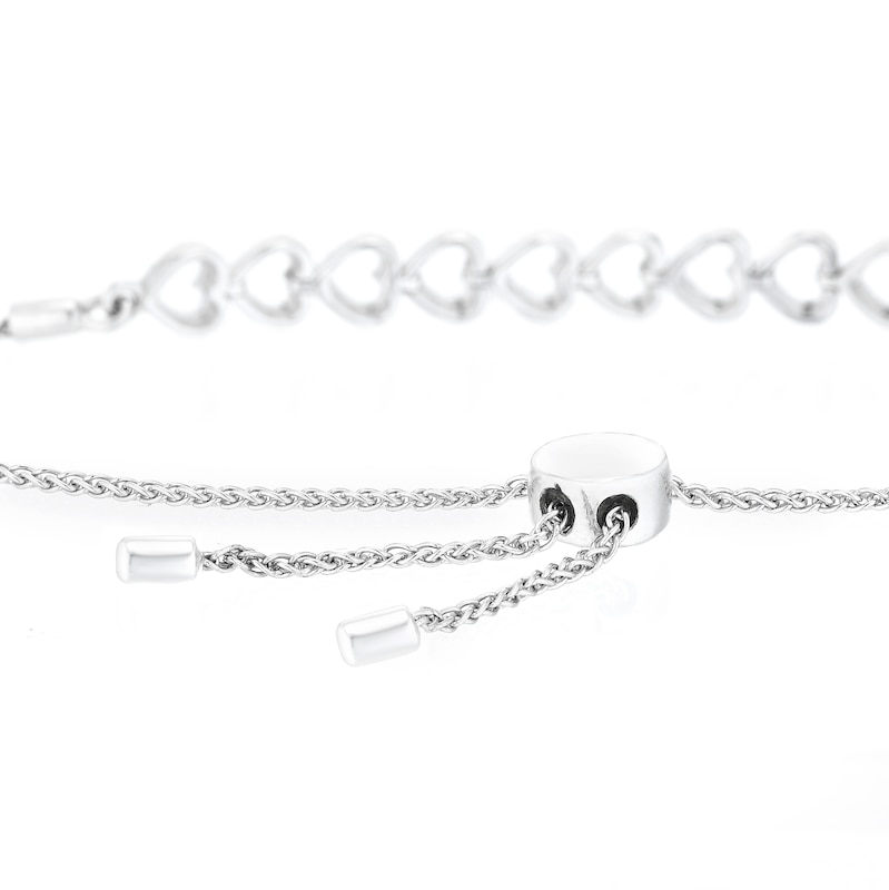 Main Image 3 of Sterling Silver Chain Of Hearts Diamond Bolo Bracelet