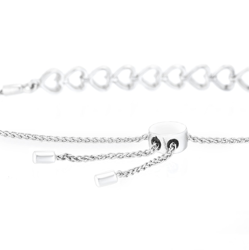 Sterling Silver Chain Of Hearts Diamond Bolo Bracelet