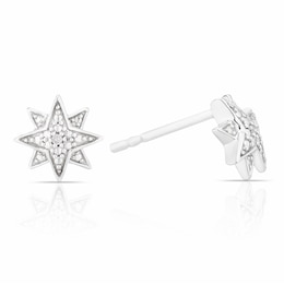 Sterling Silver Star Diamond Stud Earrings