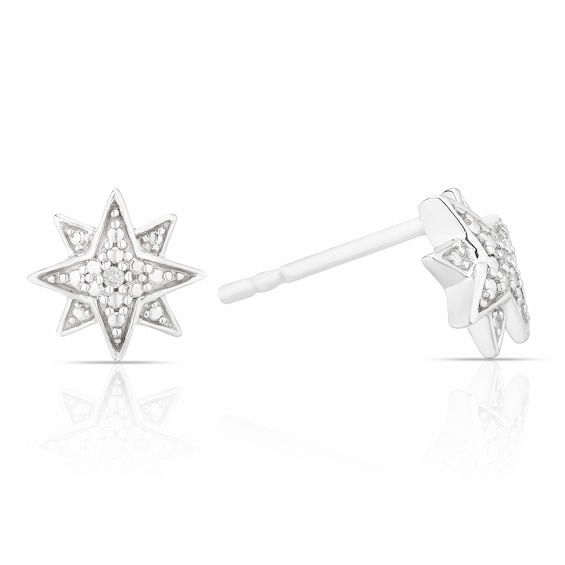 Sterling Silver Star Diamond Stud Earrings