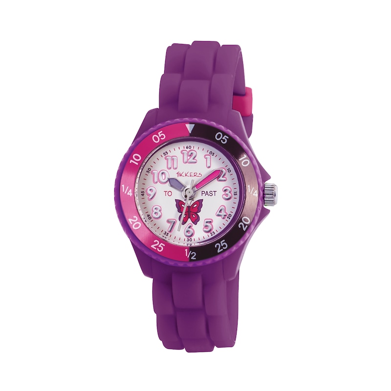 Tikkers Children's Purple Silicone Strap Butterfly Time Teacher Watch