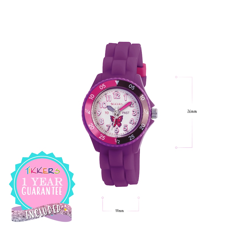 Tikkers Children's Purple Silicone Strap Butterfly Time Teacher Watch