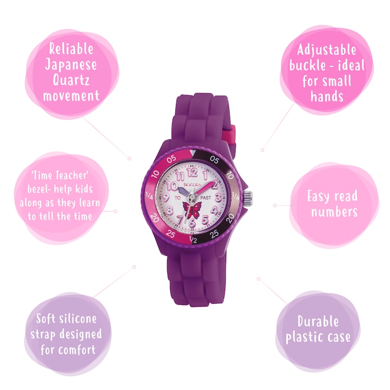 Main Image 5 of Tikkers Children's Purple Silicone Strap Butterfly Time Teacher Watch