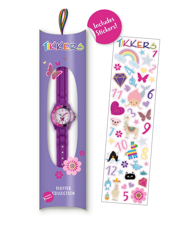 Main Image 6 of Tikkers Children's Purple Silicone Strap Butterfly Time Teacher Watch