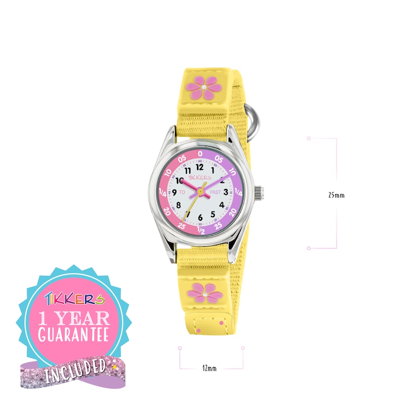 Tikkers Children's Yellow Fabric Strap Flower Time Teacher Watch