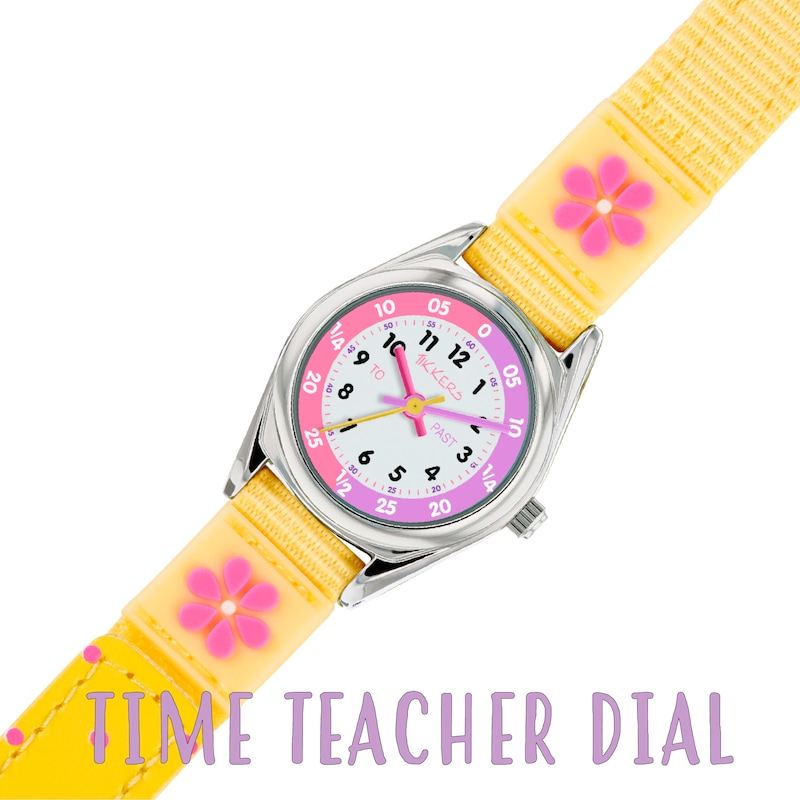 Tikkers Children's Yellow Fabric Strap Flower Time Teacher Watch