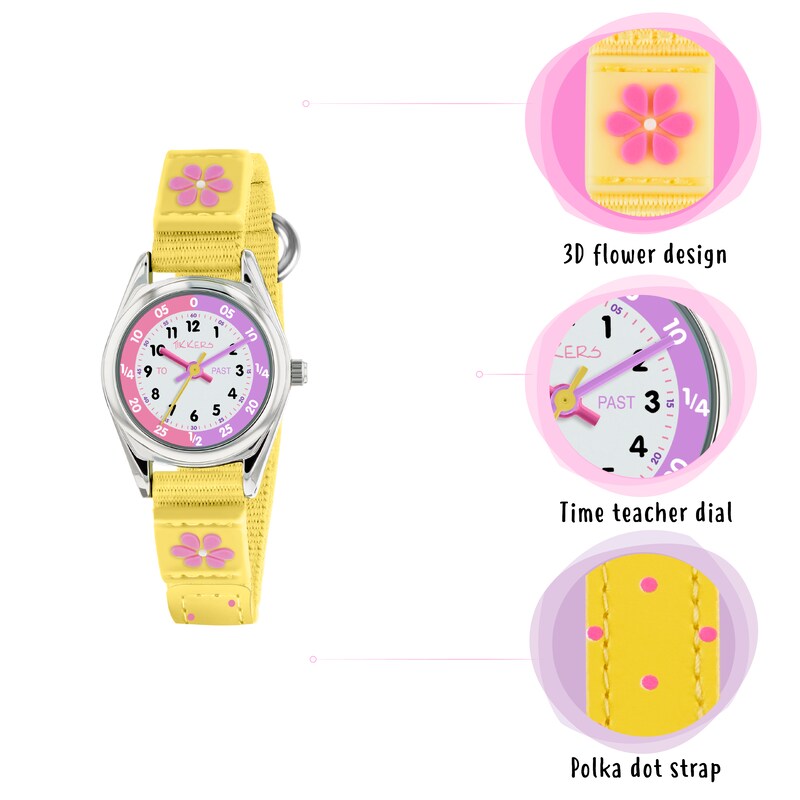 Tikkers Children's Yellow Fabric Strap Flower Time Teacher Watch