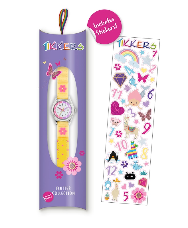 Tikkers Children's Yellow Fabric Strap Flower Time Teacher Watch