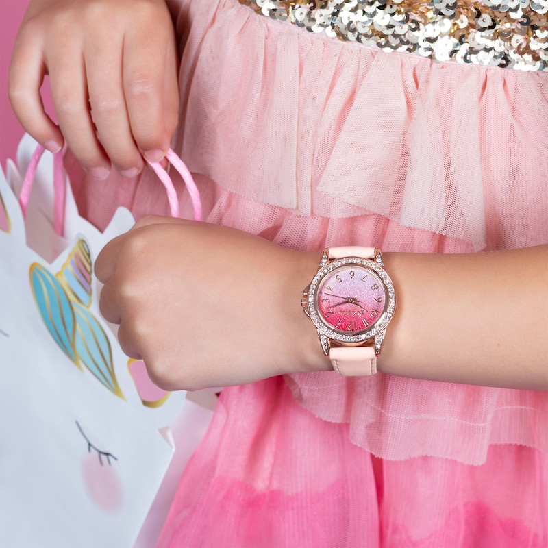 Tikkers Children's Light Pink PU Strap Ombre Glitter Dial Watch