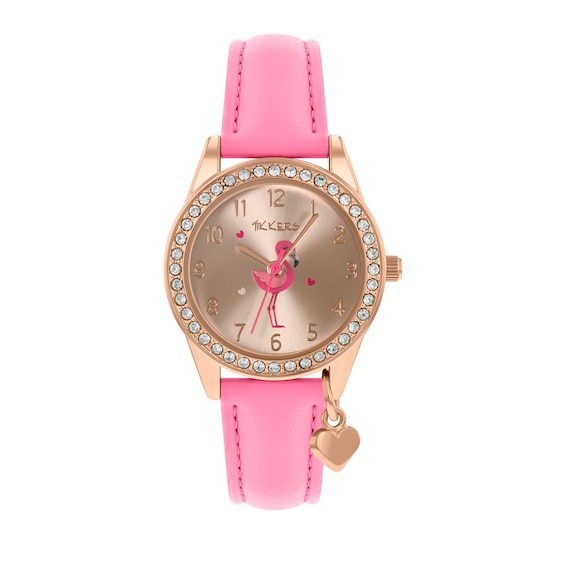 Tikkers Children's Pink PU Strap Flamingo Dial & Star Charm Watch
