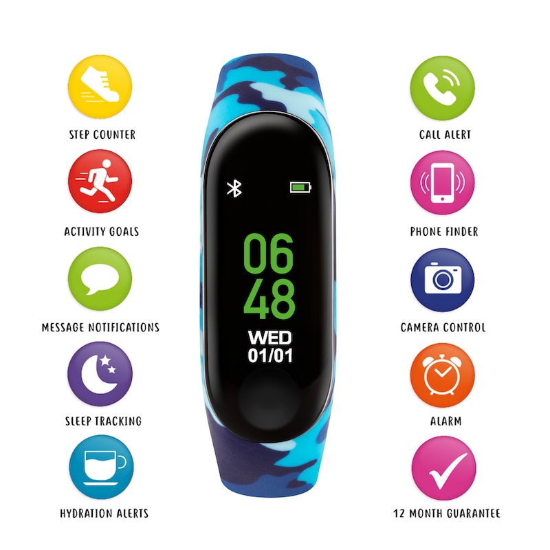 Main Image 3 of Tikkers Children's Series 1 Printed Camo Blue Silicone Strap Activity Tracker