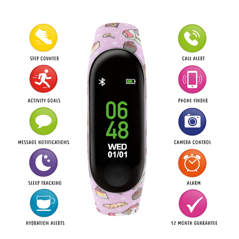 Main Image 3 of Tikkers Children's Series 1 Printed Lilac Unicorns Silicone Strap Activity Tracker