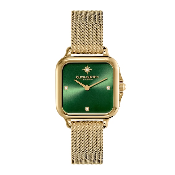 Olivia Burton 28mm Grosvenor Green Dial & Gold-Tone Mesh Strap Watch