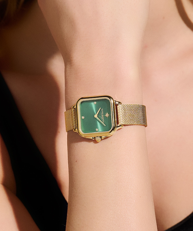 Main Image 5 of Olivia Burton 28mm Grosvenor Green Dial & Gold-Tone Mesh Strap Watch