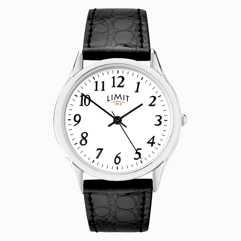 Limit Men's White Dial Black Polyurethane Leather Strap Watch