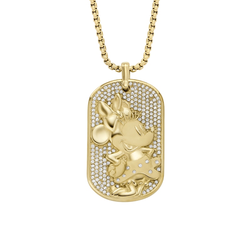 Main Image 1 of Fossil Ladies' Disney x Fossil Special Edition Gold Tone Stainless Steel Dog Tag Necklace