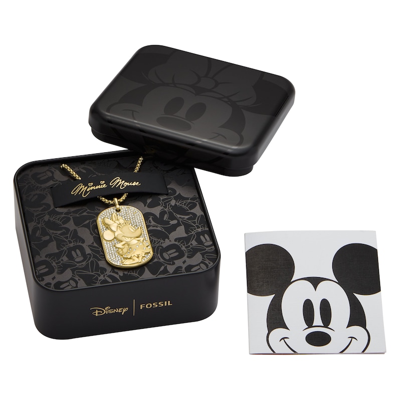 Fossil Ladies' Disney x Fossil Special Edition Gold Tone Stainless Steel Dog Tag Necklace