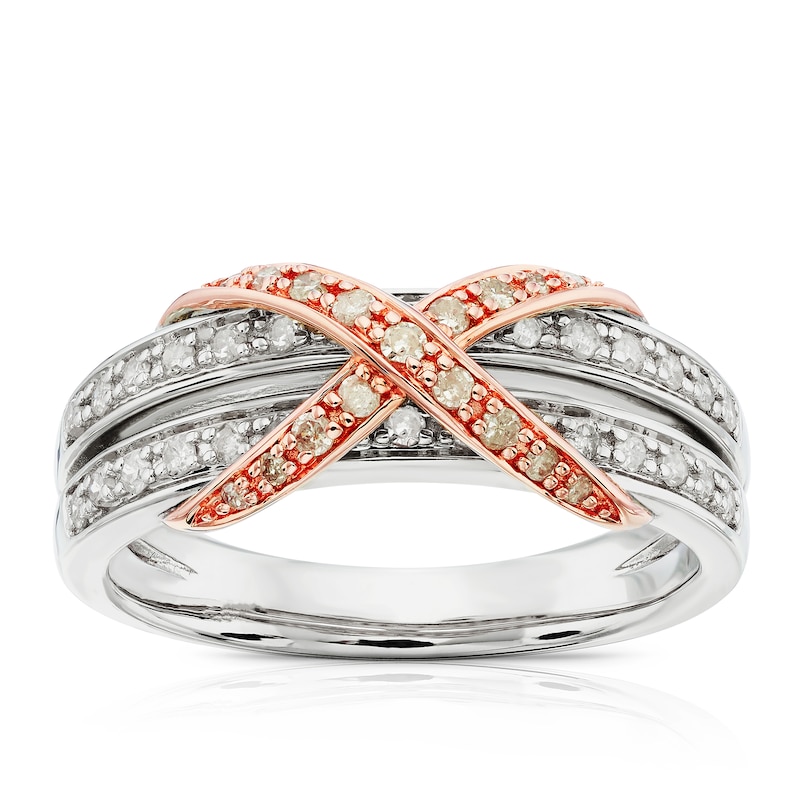 Main Image 1 of Sterling Silver & Rose Gold Plated Rose Kiss 0.33ct Diamond Eternity Ring