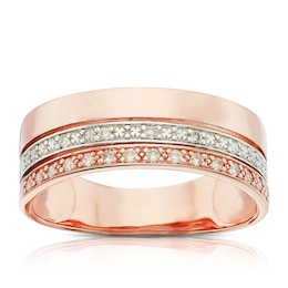 9ct Rose Gold Double Row 0.12ct Diamond Wide Eternity Ring
