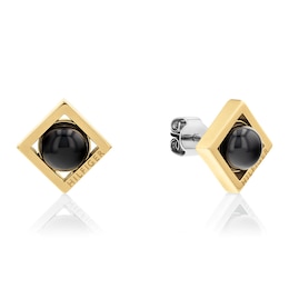 Tommy Hilfiger Ladies' Gold Tone Onyx Stainless Steel Stud Earrings
