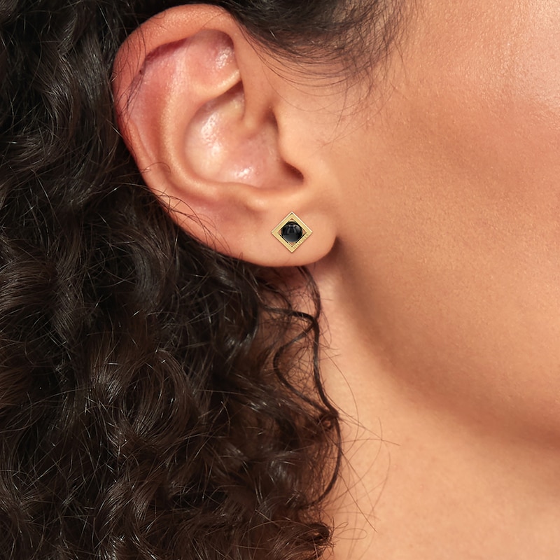 Main Image 2 of Tommy Hilfiger Ladies' Gold Tone Onyx Stainless Steel Stud Earrings
