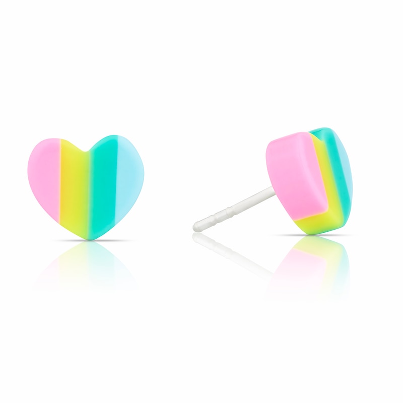 Main Image 1 of Children's Sterling Silver Pastel Striped Heart Studs