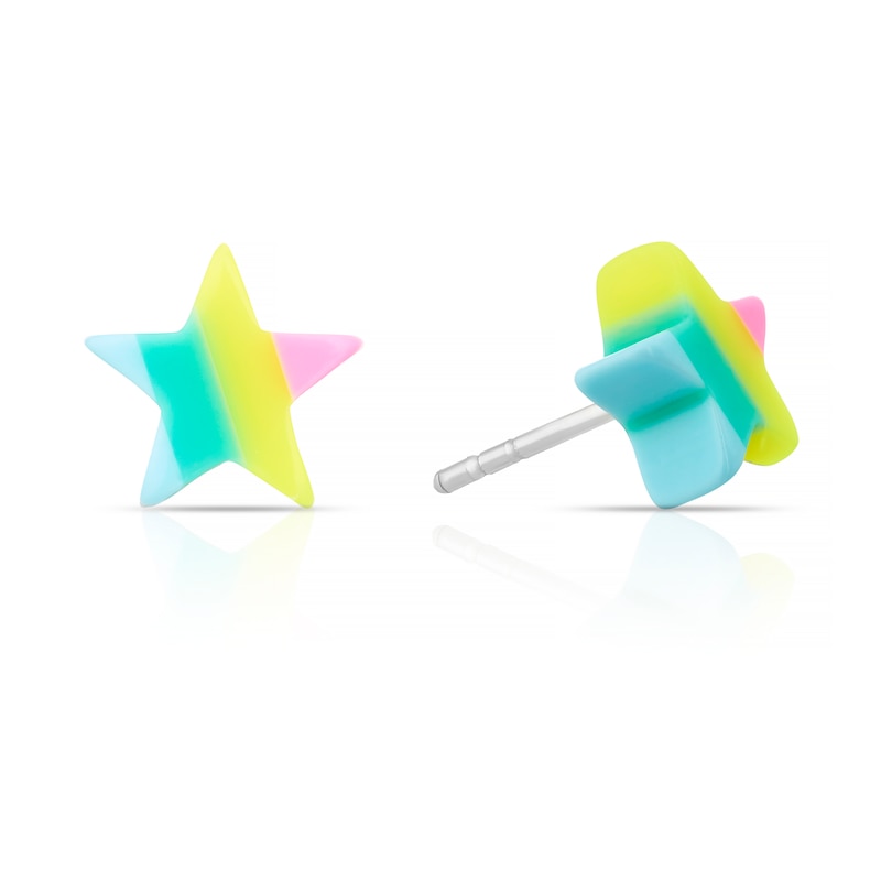 Children's Sterling Silver Pastel Striped Star Studs