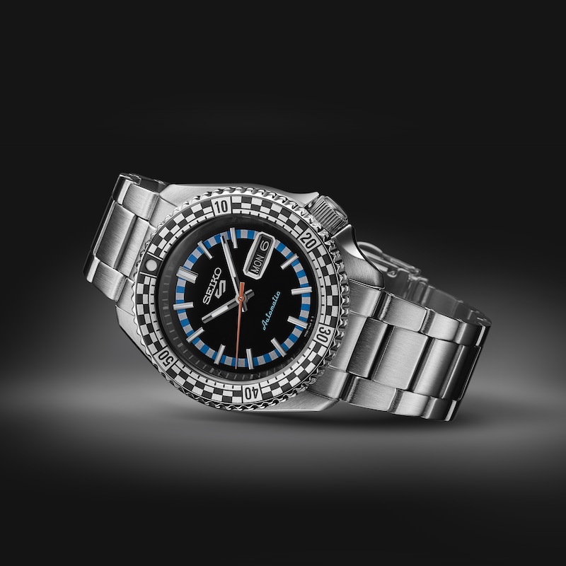 Seiko 5 Sports Retro Colour Men's Black Dial Stainless Steel Bracelet Watch