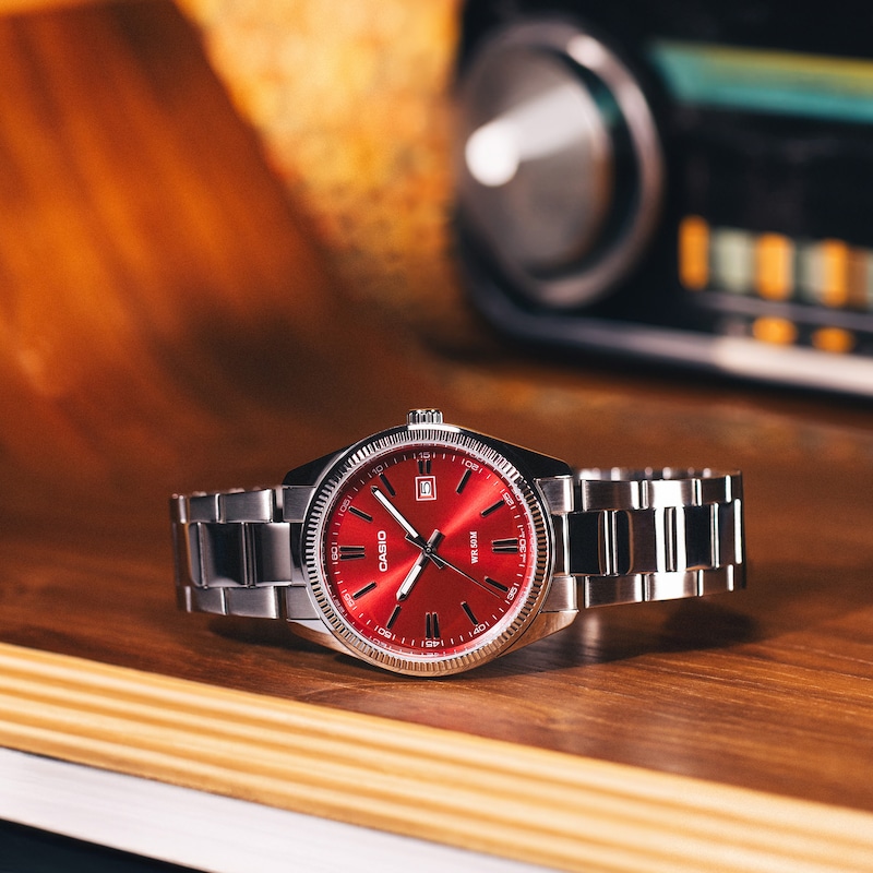 Main Image 5 of Casio Collection MTP-1302PD-4AVEF Red Dial Stainless Steel Bracelet Watch