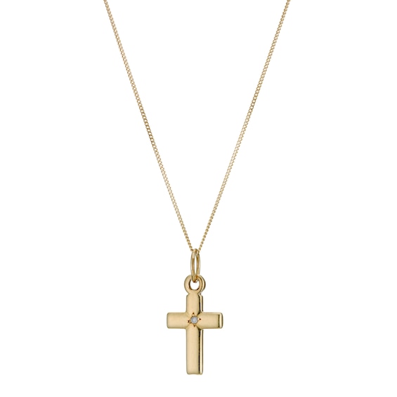 Childrens 9ct Yellow Gold and Diamond 14 Cross Pendant
