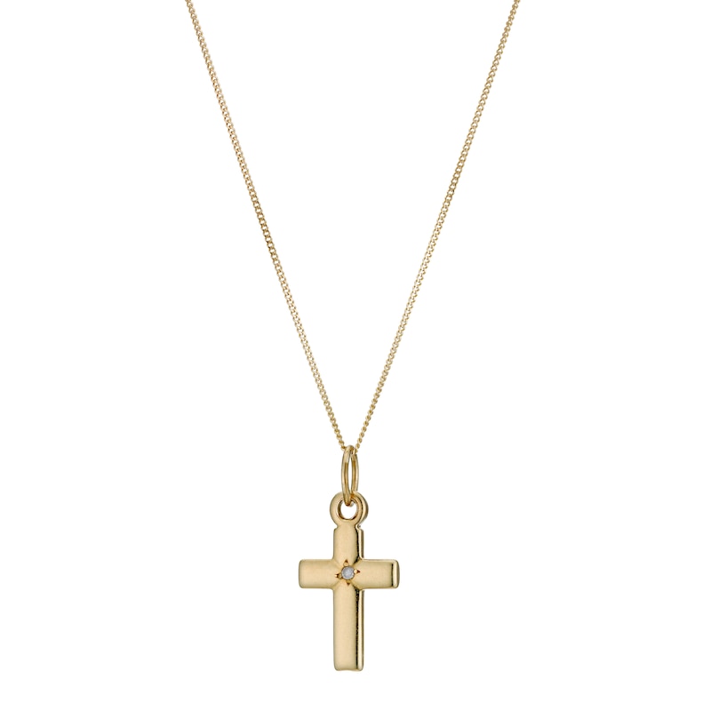 Main Image 1 of Children's 9ct Yellow Gold & Diamond 14" Cross Pendant